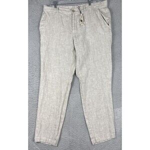 Magic Linen Pants Beige 100% Linen Drawstring Waist Casual Woman XXL NEW
